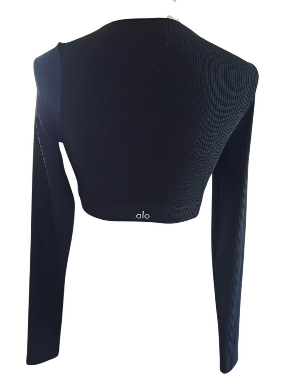 Alo Yoga Ribbed Cropped Serene Long Sleeve Top in Black Size *S/M.